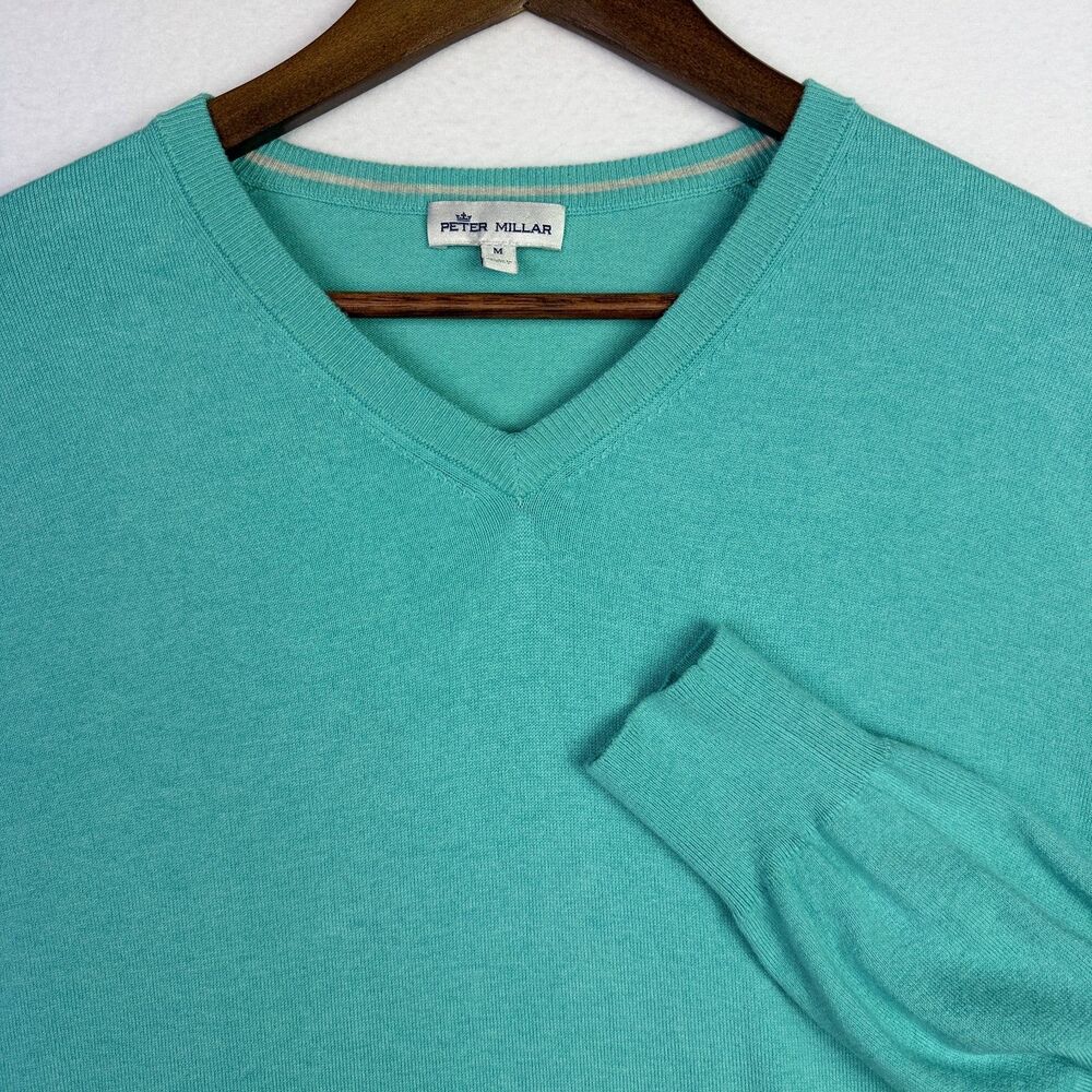 Peter Millar Mens Medium Aqua V-Neck Sweater